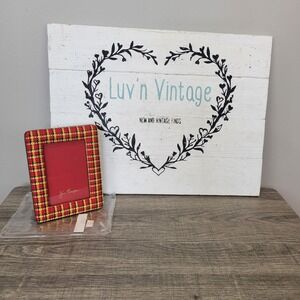 Jim Thompson 3x5‎ Picture Frame Red Yellow Plaid Fabric Wrapped Home Decor